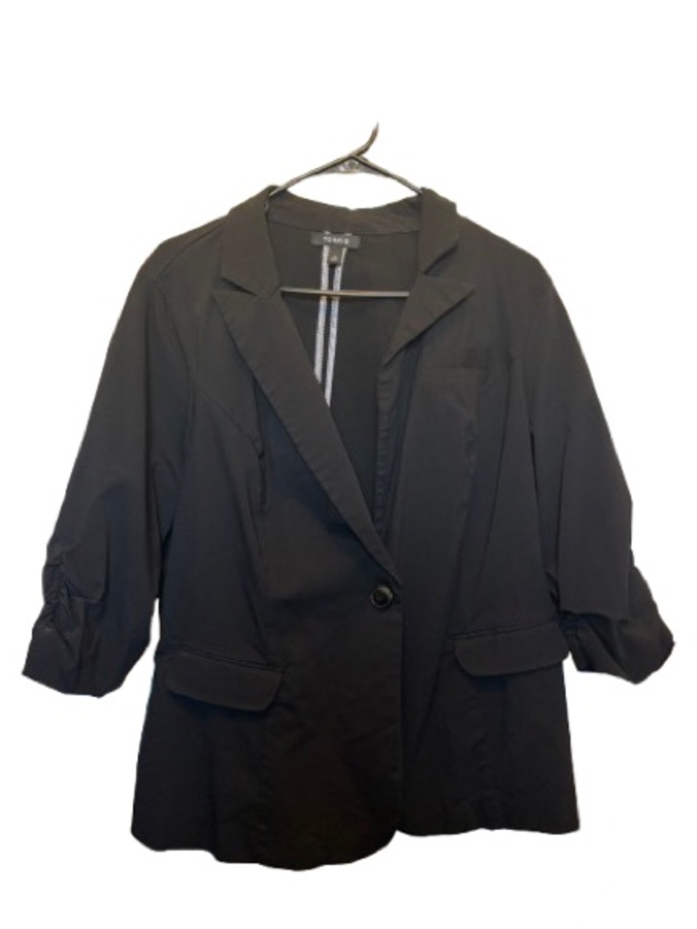 Torrid Studio Stretch Blazer Black 3/4 Ruched Sleeve One Button Size 2X Plus